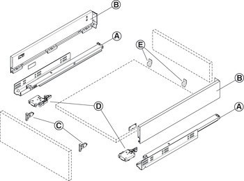 Sada zásuvky, Häfele Matrix Box Slim A Synchro, výška bočnice zásuvky 89 mm