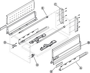 Sady systému vnitřní organizace, Blum Orga-Line, Tandembox, pro zásuvky systémové výšky M, výška bočnice 83 mm