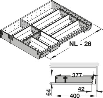 Sady systému vnitřní organizace, Blum Orga-Line, Tandembox, pro zásuvky systémové výšky M, výška bočnice 83 mm