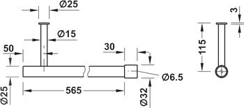 Šatní tyč, montáž pod polici a na boční panel, nerez