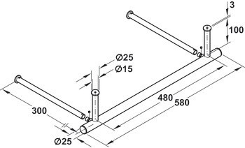 Šatní tyč, montáž pod polici a na dřevěný zadní panel, nerez