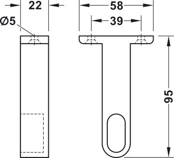 Nahoře montovaná podpěra, Hliník, pro šatní tyč OVA 30 x 14 mm