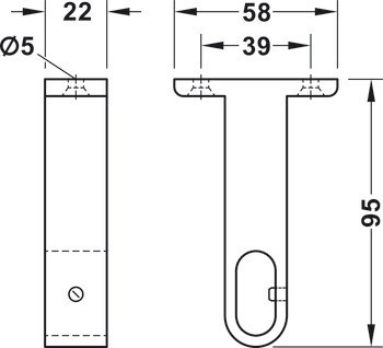 Nahoře montovaná podpěra, Hliník, pro šatní tyč OVA 30 x 14 mm