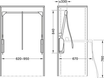 Sklopná tyč, Nosnost 10 kg, pro montáž na stěnu