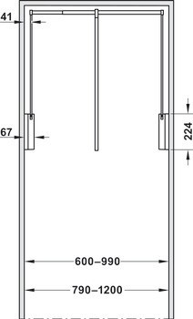 Sklopná tyč, S integrovaným mechanismem tlumeného zavírání, pro světlou šířku korpusu 750–1100 mm