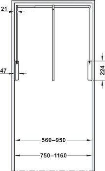 Sklopná tyč, S integrovaným tlumičem, pro světlou šířku korpusu 750–1160 mm