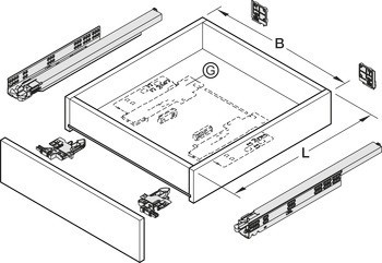 Skrytý výsuv, Blum Movento 760 H plnovýsuv, nosnost do 40 kg, ocel, povrchová montáž, bez zajišťovacího kování