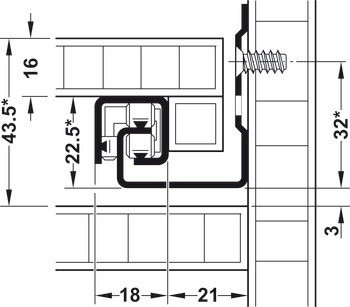 Skrytý výsuv, Blum Tandem 550 H částečný výsuv, nosnost do 30 kg, ocel