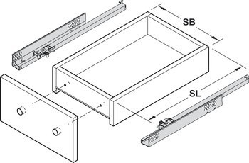 Skrytý výsuv, Blum Tandem 561 H plnovýsuv, nosnost do 30 kg, ocel, pro povrchovou montáž, montáž na čepy
