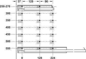 Skrytý výsuv, Häfele Matrix Runner UM A25, částečný výsuv, nosnost do 25 kg