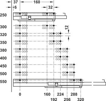 Skrytý výsuv, Häfele Matrix Runner UM S25, částečný výsuv, nosnost do 25 kg