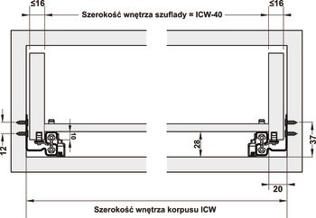 Skrytý výsuv, Häfele Matrix Runner UM S30, plnovýsuv, nosnost do 30 kg, ocel, montáž na čep