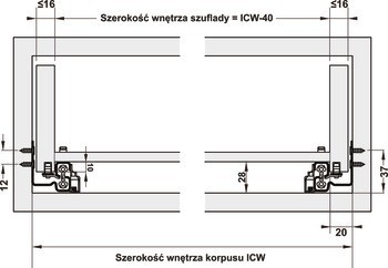 Skrytý výsuv, Häfele Matrix Runner UM S30, plnovýsuv, nosnost do 30 kg