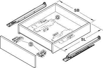 Skrytý výsuv, Montáž na základní panel, Blum Movento 760 H, plnovýsuv, nosnost 40 kg, ocel, bez zajišťovacího kování