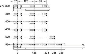 Skrytý výsuv, Plnovýsuv, nosnost do 30 kg, synchronní pohyb