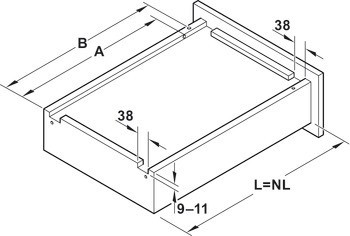 Skrytý výsuv, Synchro, plnovýsuv, nosnost do 30 kg, ocel, montáž na čep, s mechanismem tlumeného dotahu