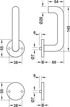 Slepá sada na pasivní křídlo, Häfele Startec model PDH 4102, nerez, požárně odolné dveře