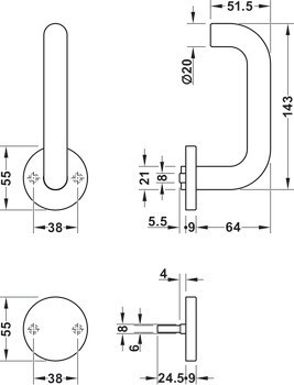 Slepá sada na pasivní křídlo, Häfele Startec model PDH 5102, nerez, požárně odolné dveře, únikové dveře