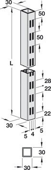Sloup policového systému, 30 x 30 mm