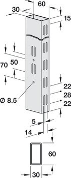 Sloup policového systému, 60 x 30 mm