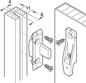 Součást na rám, Häfele Pacofix SF-G, pro montáž do drážky