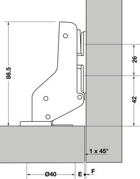 Speciální závěs, Vložená montáž, pro široké dřevěné dveře do šířky až 900 mm