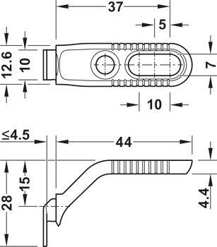 Spoj zadního panelu, K zavěšení zadního panelu, délka 44 mm