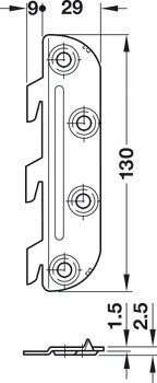 Spojovací kování pro postele, Se zalomeným dílem k zavěšení a protikusem