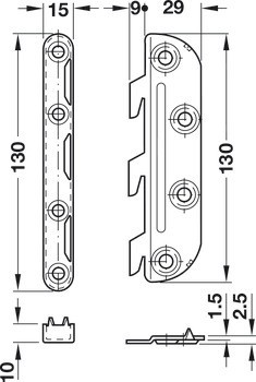 Spojovací kování pro postele, Se zalomeným dílem k zavěšení a protikusem