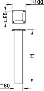 Stolová noha, Čtvercová, rovná, hliník, středová montáž