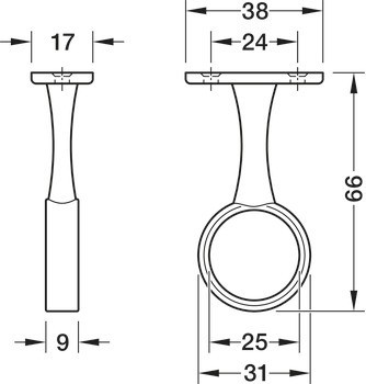 Středová podpěra šatní tyče, Pro šatní tyč, kulatou, ⌀ 25 mm
