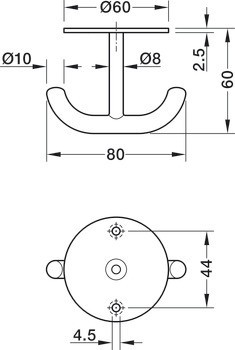 Stropní háček, Nerez, se 2 háčky, montáž na strop, Häfele Déco