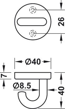 Stropní háček, Polyamid, s 1 háčkem, montáž na strop