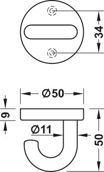 Stropní háček, se 1 háčky, montáž na strop, polyamid