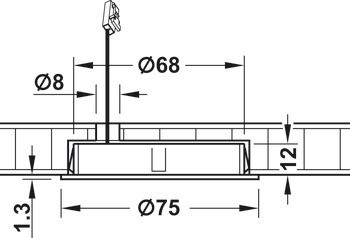 Stropní svítidlo pro zápustnou/povrchovou montáž, LED 1080, 12 V, vrtaný otvor ⌀ 68 mm, hliník