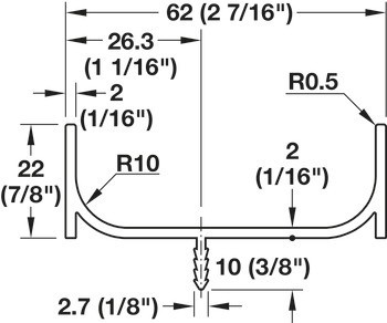 Svislý zapuštěný úchytkový profil, Hliník, vzhled bez viditelné úchytky