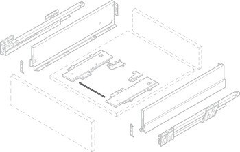 Synchronizační tyč, pro jednotku push-to-open Soft-Close pro systém zásuvkových výsuvů s bočnicí Häfele Matrix Box P Plus nebo otevírací systém Tipmatic Soft-Close pro systém zásuvkových výsuvů s bočnicí Grass Nova Pro Scala