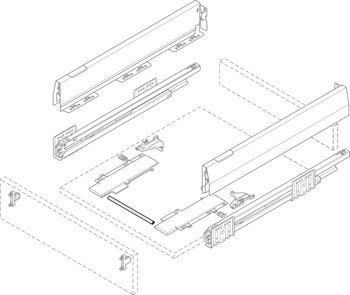 Synchronizační tyč, Pro výsuvnou jednotku Tipmatic Soft-Close pro systém zásuvkových výsuvů s bočnicí Grass Nova Pro Scala nebo jednotku Push-To-Open Soft-Close pro systém zásuvkových výsuvů s bočnicí Häfele Matrix Box P Plus