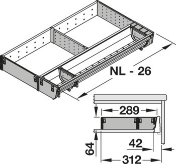 Systém vnitřní organizace, Blum Orga-Line, Tandembox, pro zásuvky systémové výšky M, výška bočnice 83 mm