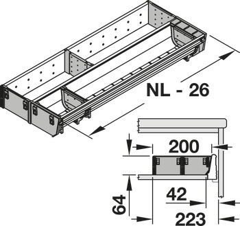 Systém vnitřní organizace, Blum Orga-Line, Tandembox, pro zásuvky systémové výšky M, výška bočnice 83 mm