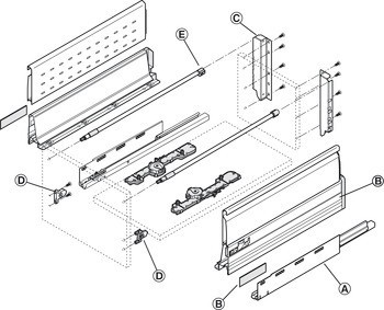 Systém vnitřní organizace, Blum Orga-Line, Tandembox, pro zásuvky systémové výšky M, výška bočnice 83 mm