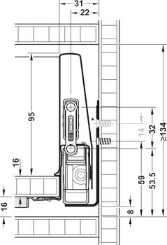 Systém zásuvkových výsuvů s bočnicí, Häfele Matrix Box P35, výška bočnice 115 mm, nosnost 35 kg, s Push-to-Open Soft-Close