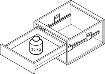 Systém zásuvkových výsuvů s bočnicí, Häfele Matrix Box S35, výška bočnice 120 mm, nosnost 35 kg, s mechanismem tlumeného dotahu