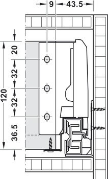 Systém zásuvkových výsuvů s bočnicí, Häfele Matrix Box S35, výška bočnice 120 mm, nosnost 35 kg, s mechanismem tlumeného dotahu