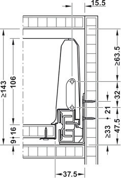 Systém zásuvkových výsuvů s bočnicí, Häfele Matrix Box S35, výška bočnice 120 mm, nosnost 35 kg, s mechanismem tlumeného dotahu