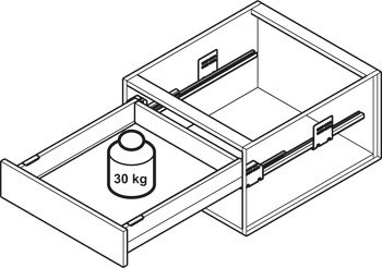 Systém zásuvkových výsuvů s bočnicí, Häfele Matrix Box Slim A Synchro, výška bočnice zásuvky 128 mm