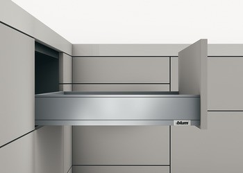 Systém zásuvkových výsuvů s bočnicí, Legrabox pure, výška bočnice 90 mm, systémová výška M, s korpusovou lištou Blumotion S