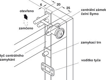 Tělo centrálního otočného zámku, Häfele Symo EC, tělo vložky bez jádra, pro zámkovou vložku, s montážní podložkou na obou stranách
