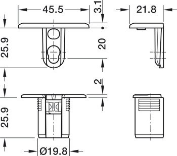 Tělo spoje, Häfele Tab 20 HC, pro tloušťku panelu: 40–60 mm