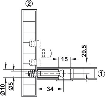 Tělo spoje, Häfele Minifix® 15, zinková slitina, bez límce